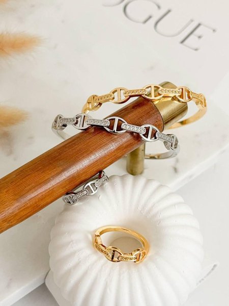 Mariner Anchor Link Bling Stackable Bracelet Cuff & Ring